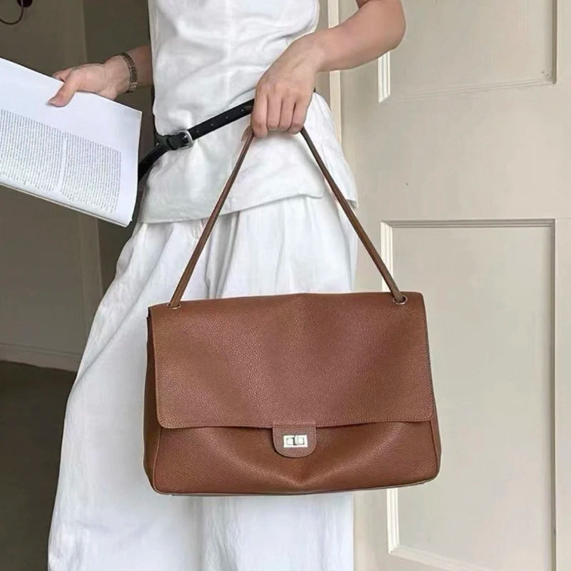 2026 Brand Designer Flap Lock Shoulder Bags Women Genuine Leather Large Capacity Lady Tote Bag INS Fashion Commute Messenger Bag