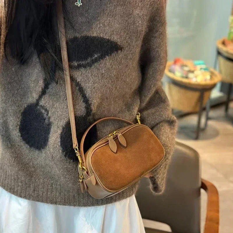 Russian Women's Genuine Suede Cowhide Leather Shoulder Bag Soft Cow Versatile Ladies Crossbody Bag Trendy Luxury Female Designer