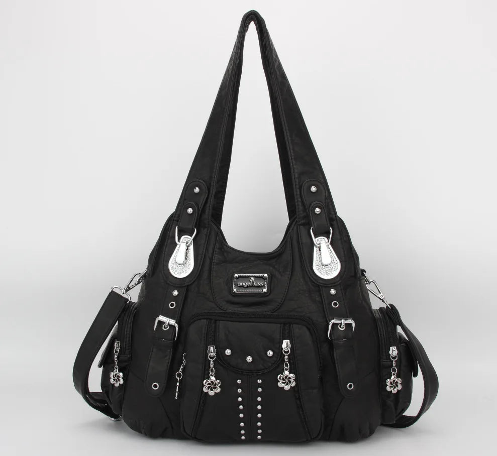 Vintage Women Bag Large Handbags Satchel Top-handle PU Shoulder Bag Vintage Dumpling Pack Multi-pockets Shoulder Bags Purse