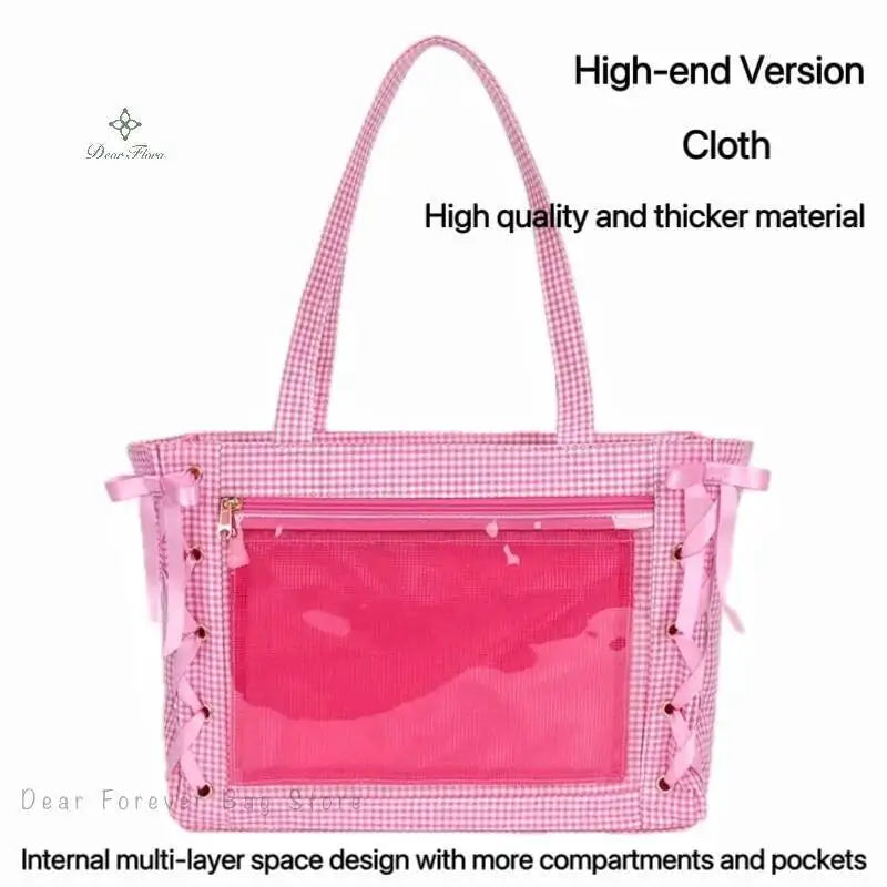 Japanese Sweet Women Ribbon Ita Bag Cute Lolita Girl Transparent Handbags Fashion Large Capacity Tote Bag Aesthetic Shoulder Bag.