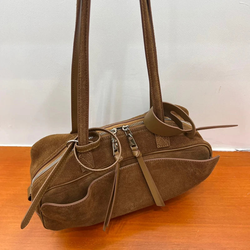 2026 Winter Suede Cowhide Leather Women Shoulder Bags Luxury Brand Design Women Handbags Genuine Leather Crossbody Bags Woman