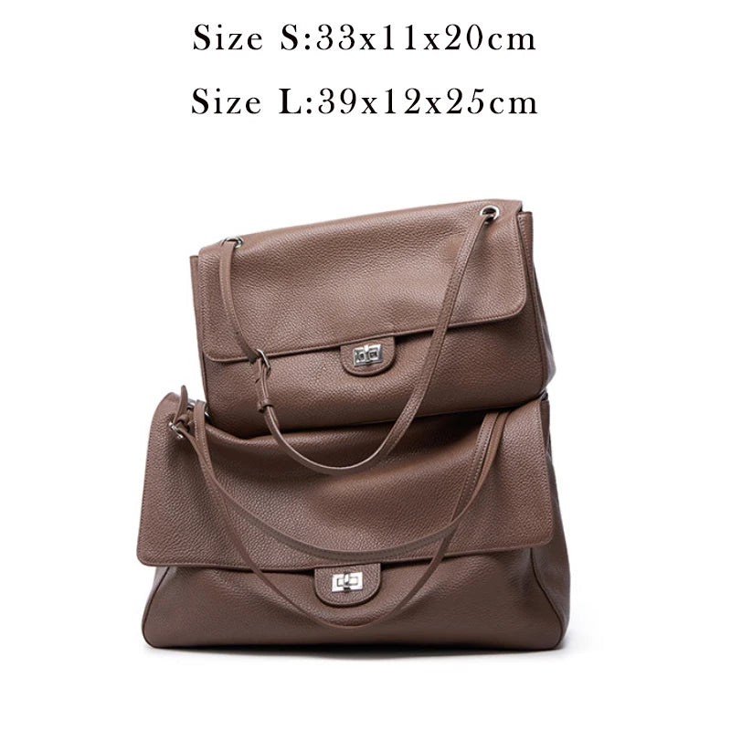 2026 Brand Designer Flap Lock Shoulder Bags Women Genuine Leather Large Capacity Lady Tote Bag INS Fashion Commute Messenger Bag