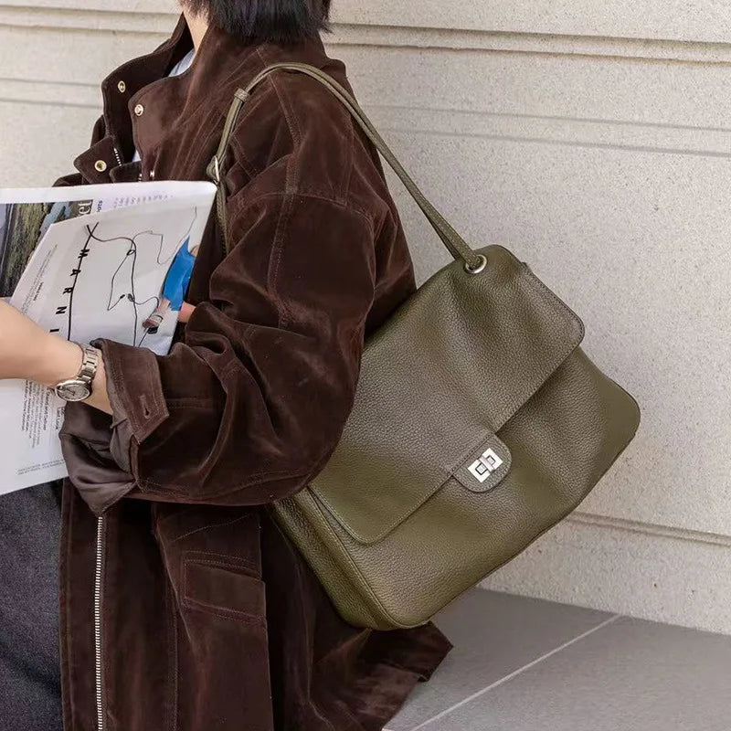 Women's Luxury Leather Handbag Large Capacity Soft Wear-Resistant Trendy Travel Bag High-End Texture Simple Design