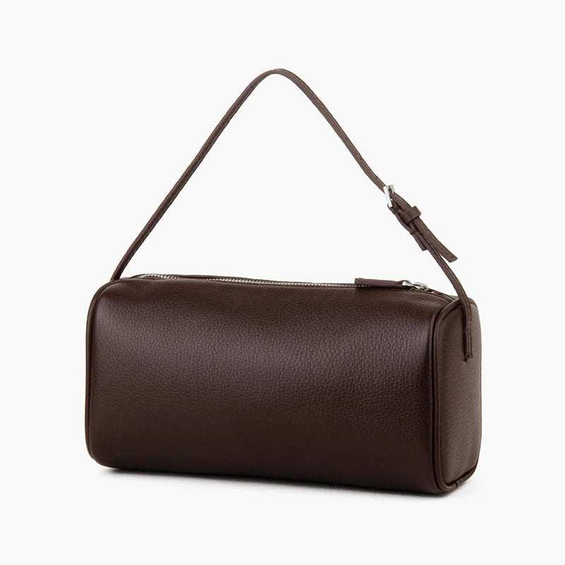 Donna-in Full Grained Calfskin Mini Handbag for Women Real Leather with Shoulder Strap Barrel-shaped Crossbody Purses