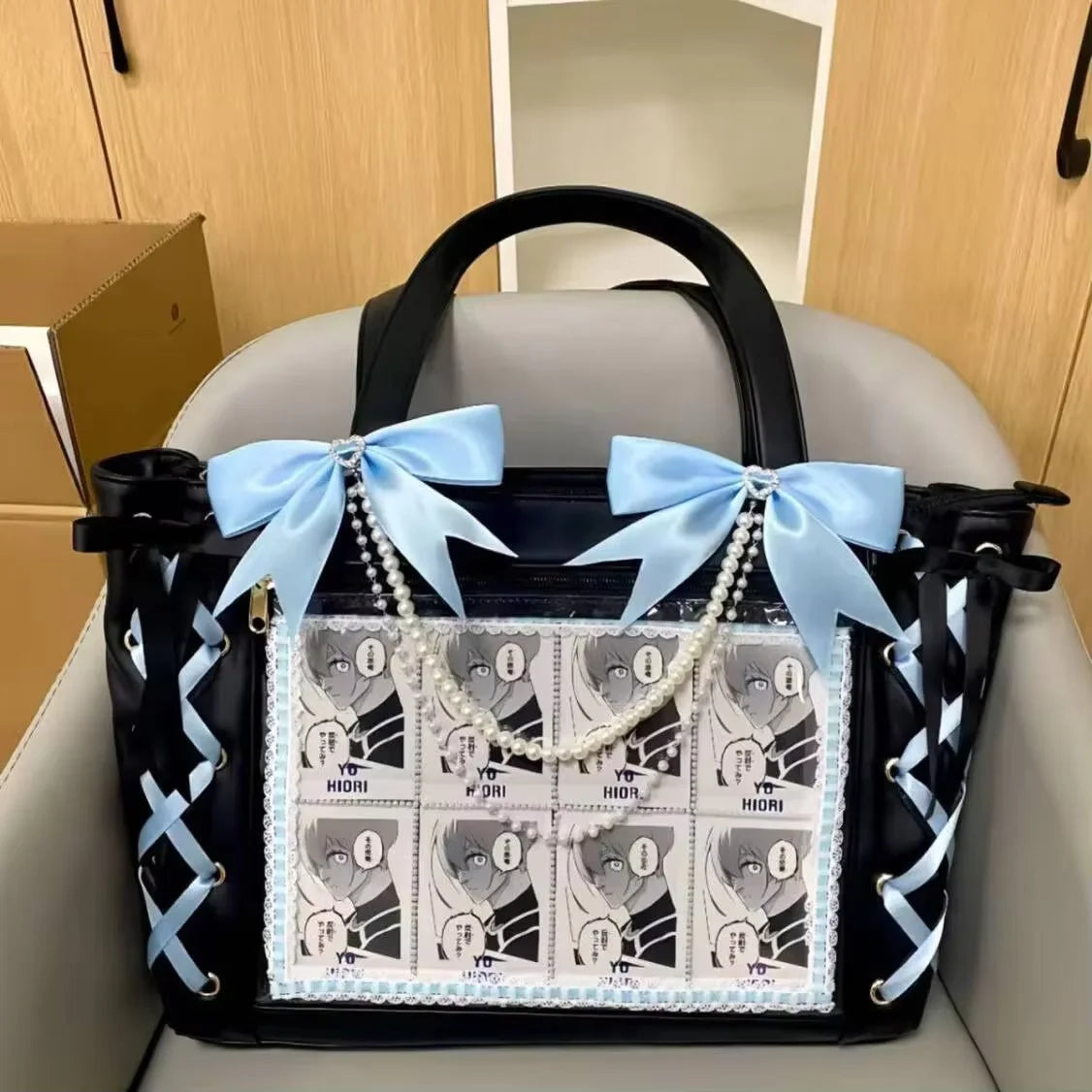 Japanese Sweet Women Ribbon Ita Bag Cute Lolita Girl Transparent Handbags Fashion Large Capacity Tote Bag Aesthetic Shoulder Bag.
