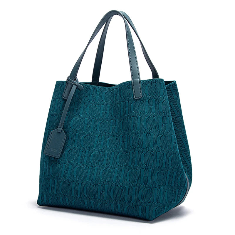 CHCH Tote Bag New Large Capacity Black Simple Knitted Shopping Bag 27*20*28cm