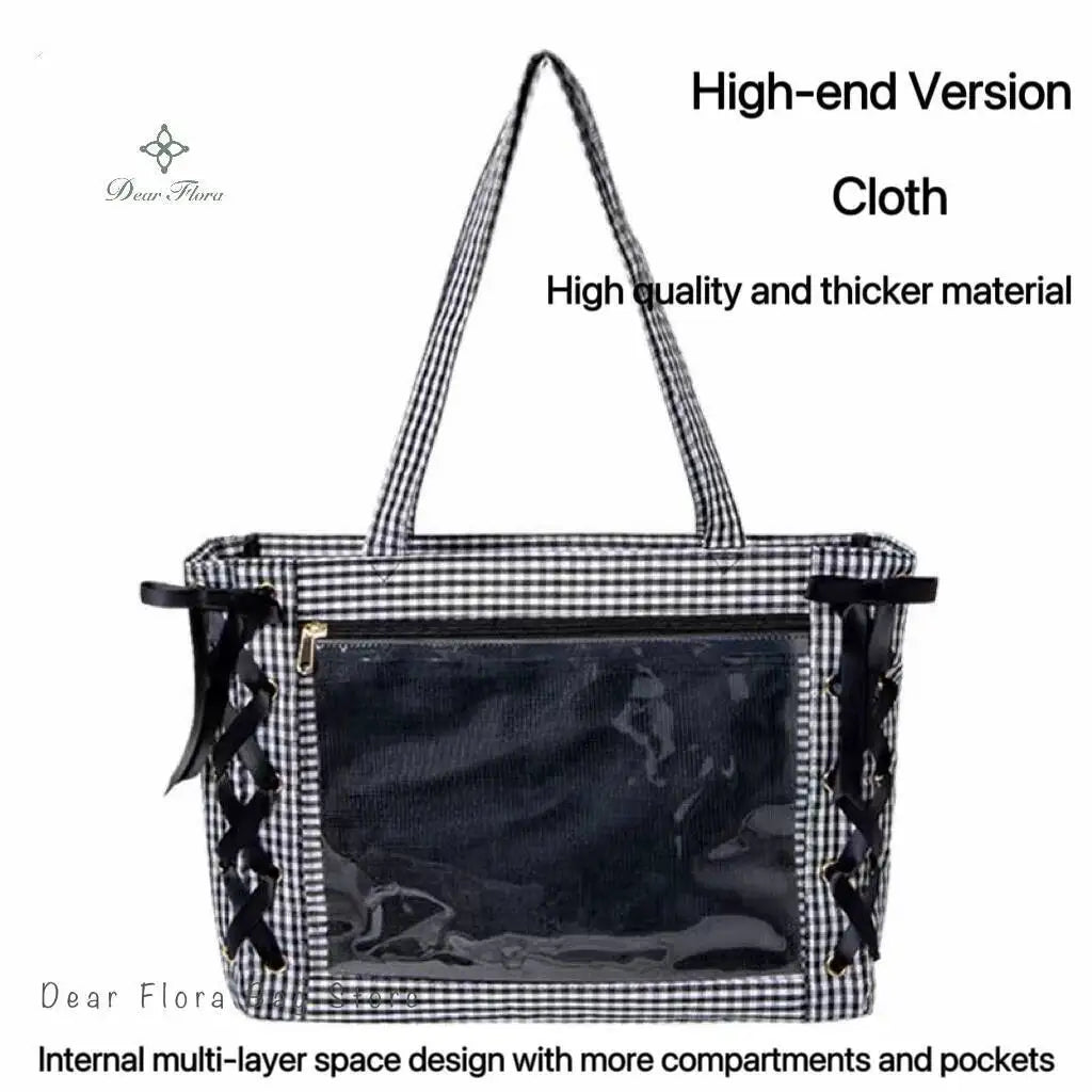 Japanese Sweet Women Ribbon Ita Bag Cute Lolita Girl Transparent Handbags Fashion Large Capacity Tote Bag Aesthetic Shoulder Bag.