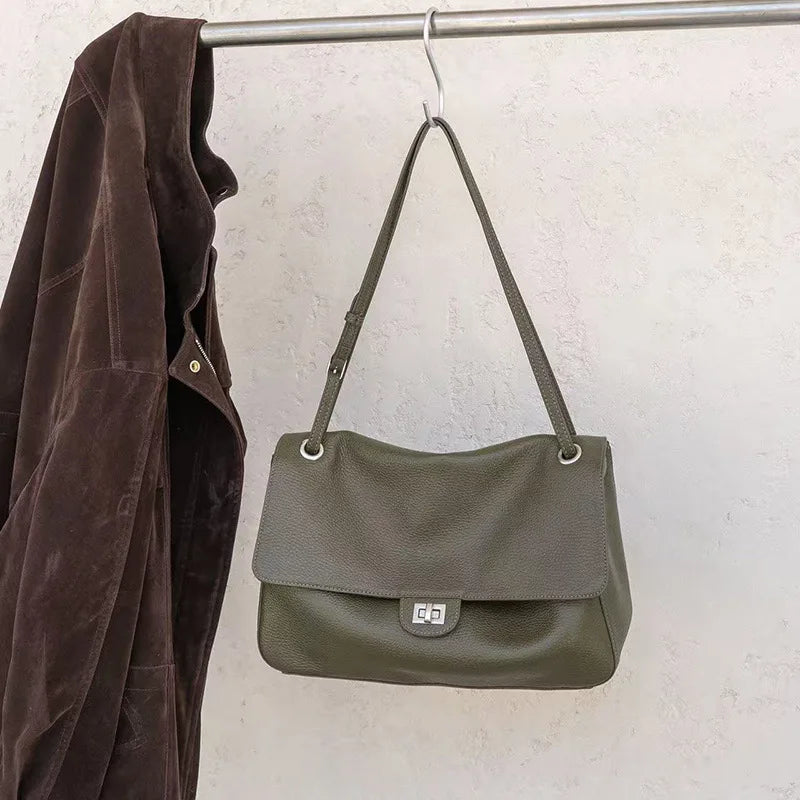 2026 Brand Designer Flap Lock Shoulder Bags Women Genuine Leather Large Capacity Lady Tote Bag INS Fashion Commute Messenger Bag