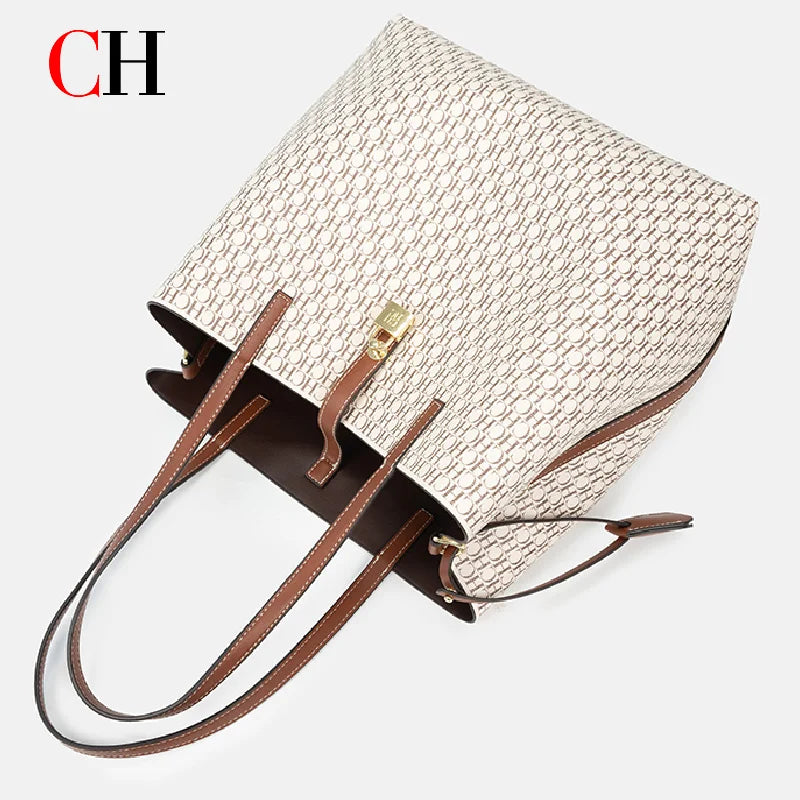 CH 2Pcs/Set Women Tote Bag Luxury Designer Monogram Print Large Capacity Shoulder Bag Office Commuter Handbag With Small Pouch