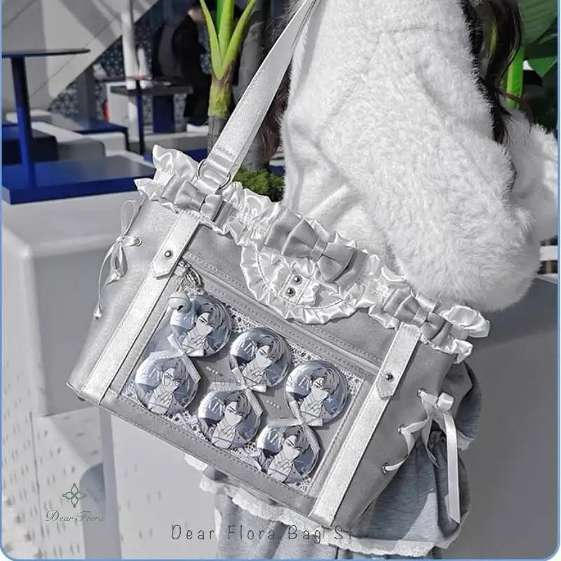 Japanese Sweet Women Ribbon Ita Bag Cute Lolita Girl Transparent Handbags Fashion Large Capacity Tote Bag Aesthetic Shoulder Bag.