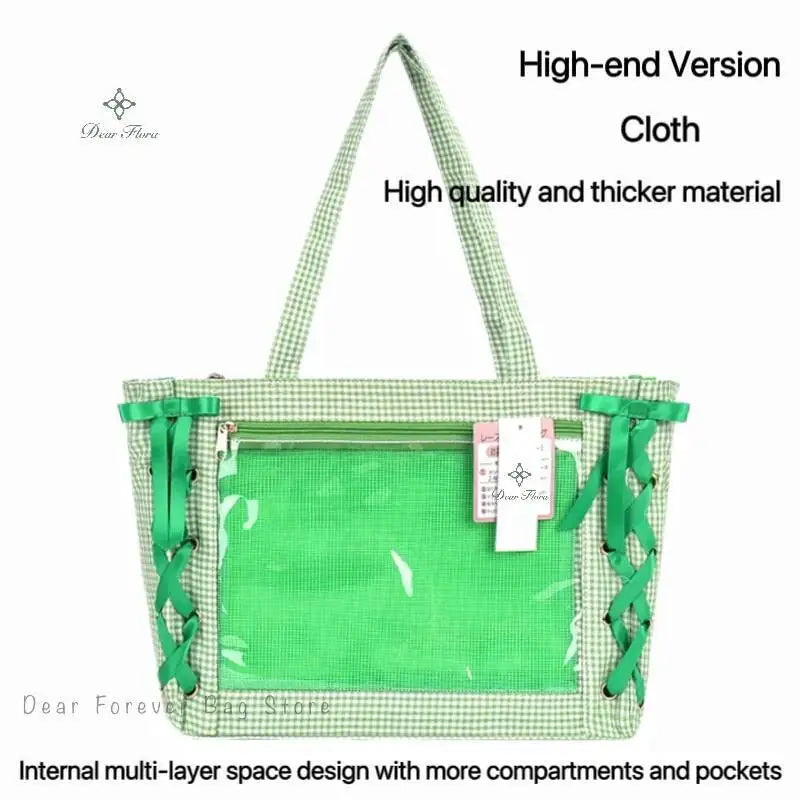 Japanese Sweet Women Ribbon Ita Bag Cute Lolita Girl Transparent Handbags Fashion Large Capacity Tote Bag Aesthetic Shoulder Bag.