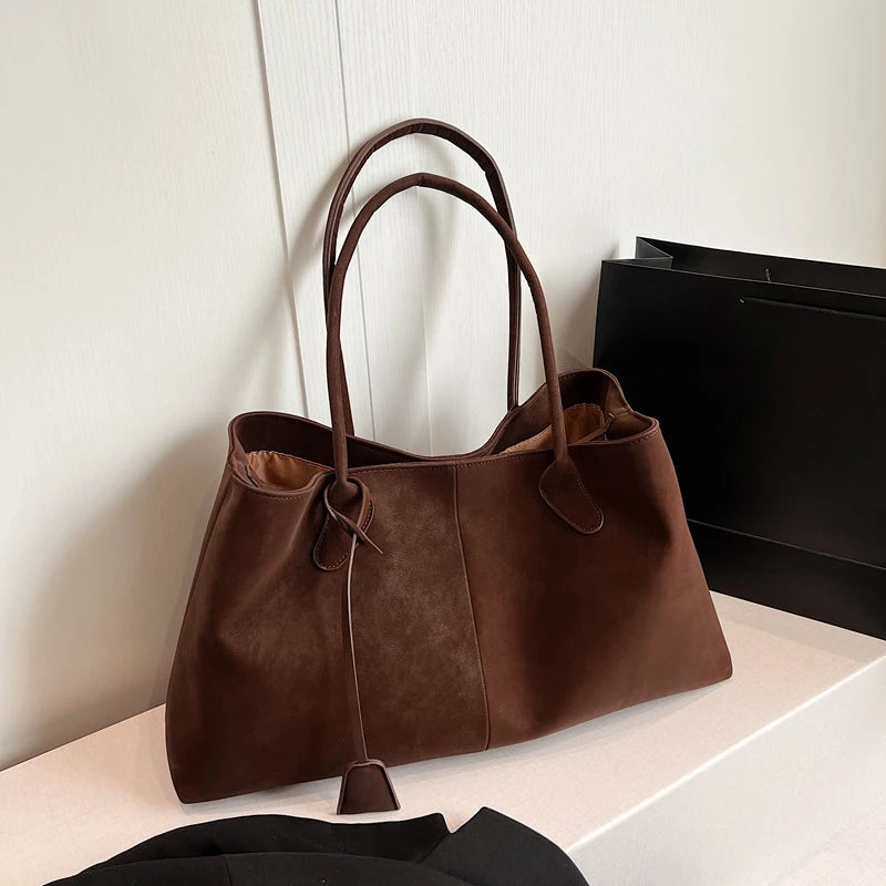 Autumn Winter All-match Bowling Shoulder For Women Horizontal Square Cowhide Vintage Tote Noble Handbag Large Capacity Shopper