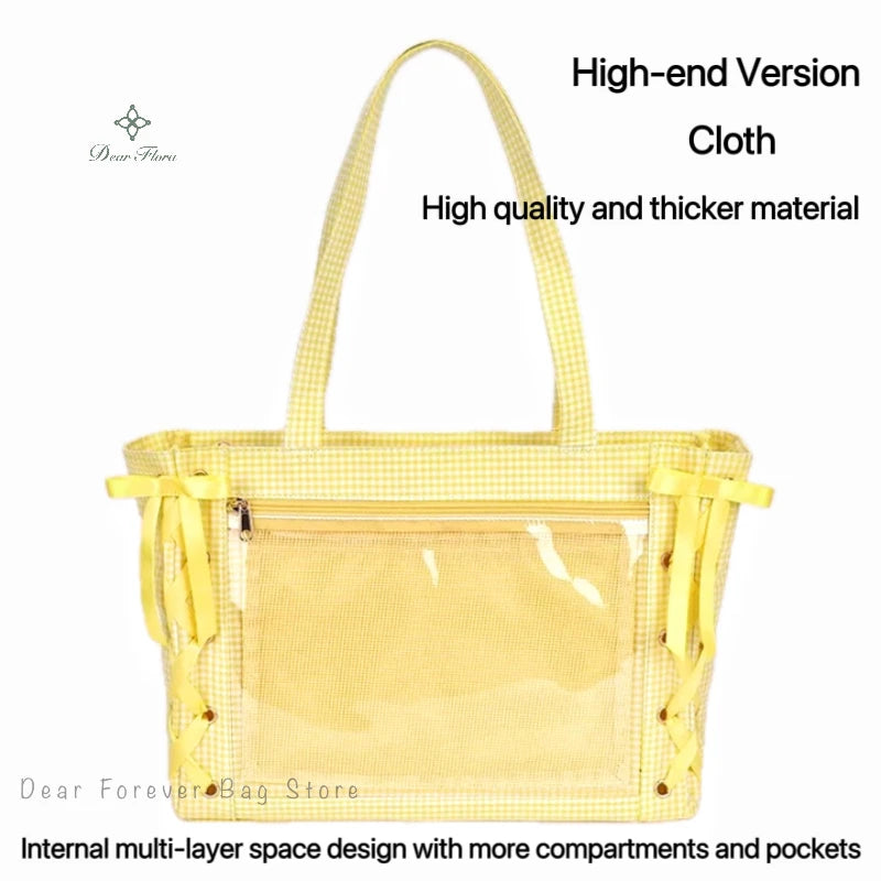 Japanese Sweet Women Ribbon Ita Bag Cute Lolita Girl Transparent Handbags Fashion Large Capacity Tote Bag Aesthetic Shoulder Bag.