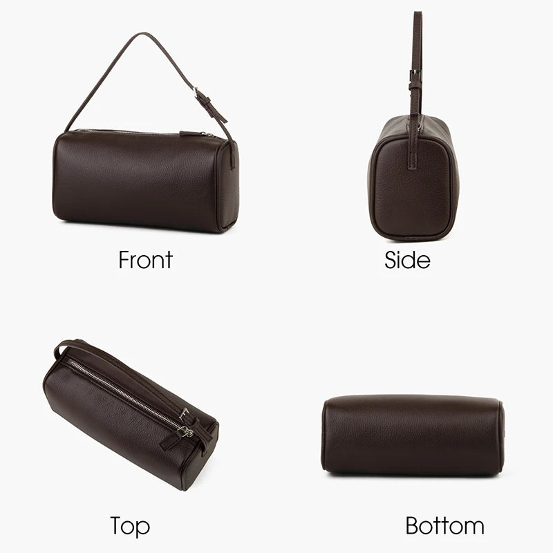 Donna-in Full Grained Calfskin Mini Handbag for Women Real Leather with Shoulder Strap Barrel-shaped Crossbody Purses
