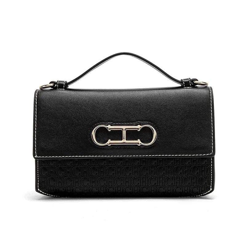 CH Premium Leather Handbag Monogram Embossing Metallic Clasp Portable Handle Structured Silhouette Ideal Office Evening Events