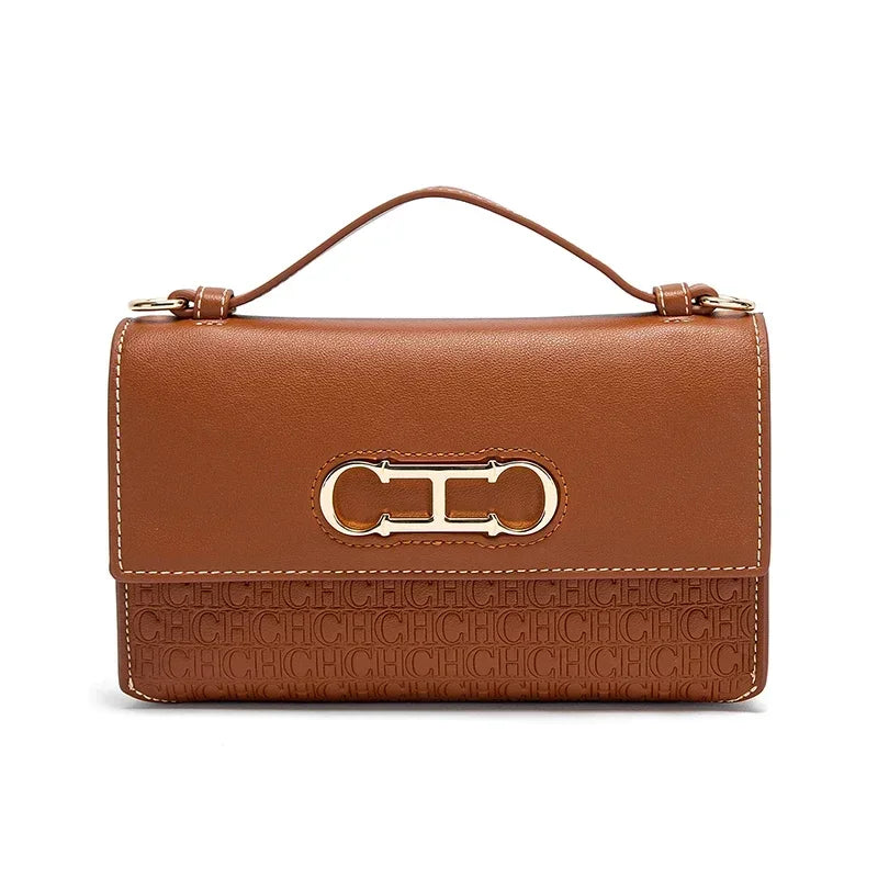 CH Premium Leather Handbag Monogram Embossing Metallic Clasp Portable Handle Structured Silhouette Ideal Office Evening Events