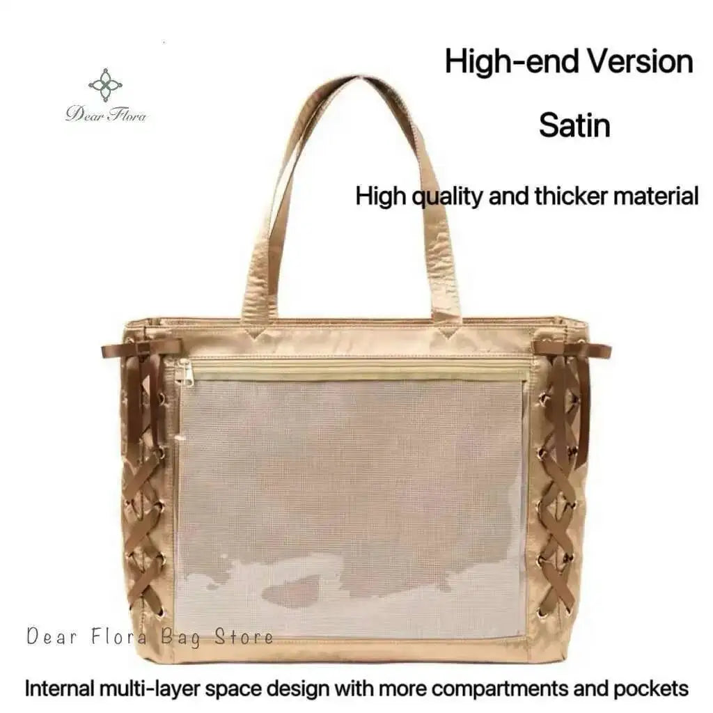Japanese Sweet Women Ribbon Ita Bag Cute Lolita Girl Transparent Handbags Fashion Large Capacity Tote Bag Aesthetic Shoulder Bag.