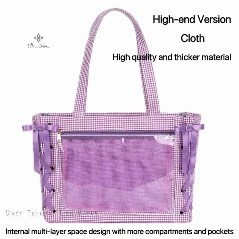 Japanese Sweet Women Ribbon Ita Bag Cute Lolita Girl Transparent Handbags Fashion Large Capacity Tote Bag Aesthetic Shoulder Bag.