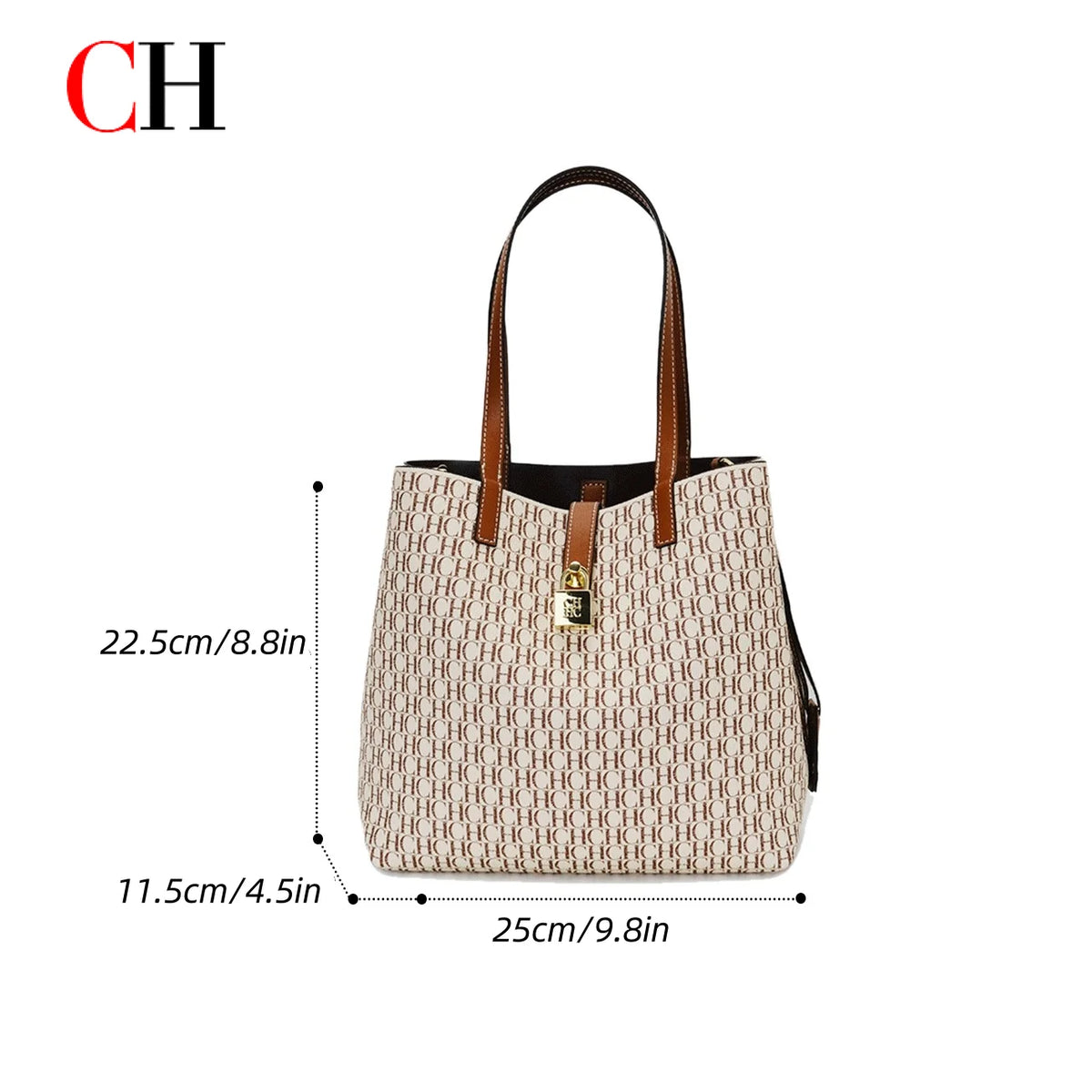 CH Women Tote Bag Luxury Handbag 2026 New Fashion Monogram Print Large Capacity Crossbody Shoulder Bag Ladies Commuter Purse