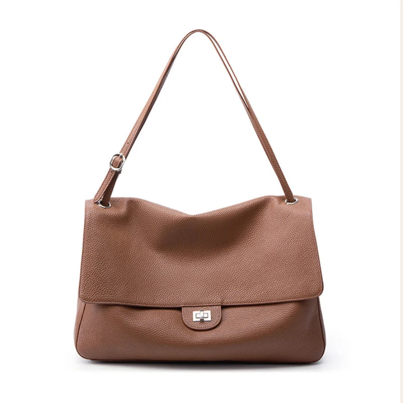2026 Brand Designer Flap Lock Shoulder Bags Women Genuine Leather Large Capacity Lady Tote Bag INS Fashion Commute Messenger Bag
