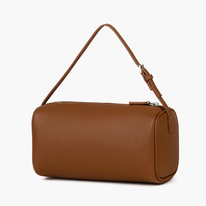 Donna-in Full Grained Calfskin Mini Handbag for Women Real Leather with Shoulder Strap Barrel-shaped Crossbody Purses
