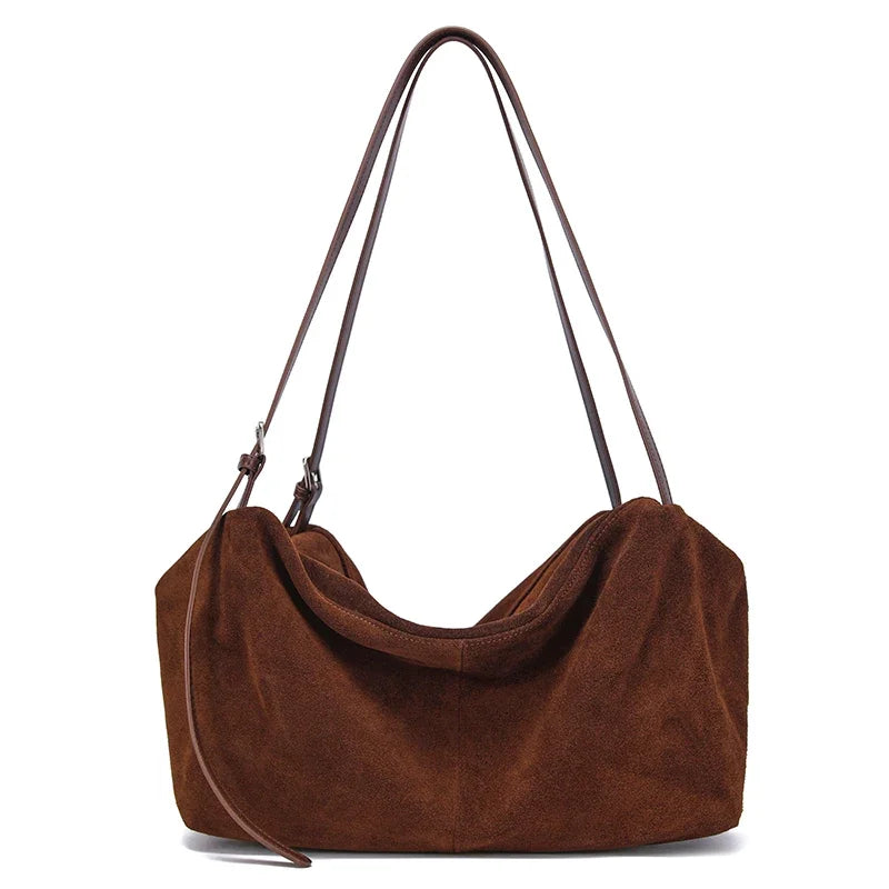 Women's Natural Nuede Genuine Leather Handbags Ladies Large Capacity Tote Bag Female Design Luxury Commuting Yoga Bag Hobo Bag