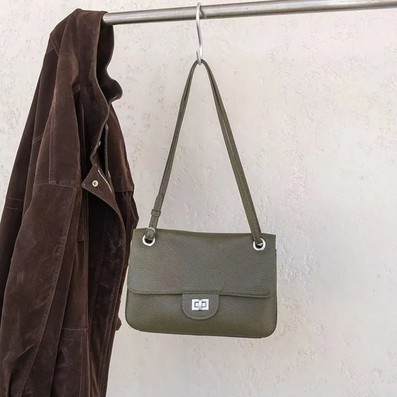 2026 Brand Designer Flap Lock Shoulder Bags Women Genuine Leather Large Capacity Lady Tote Bag INS Fashion Commute Messenger Bag