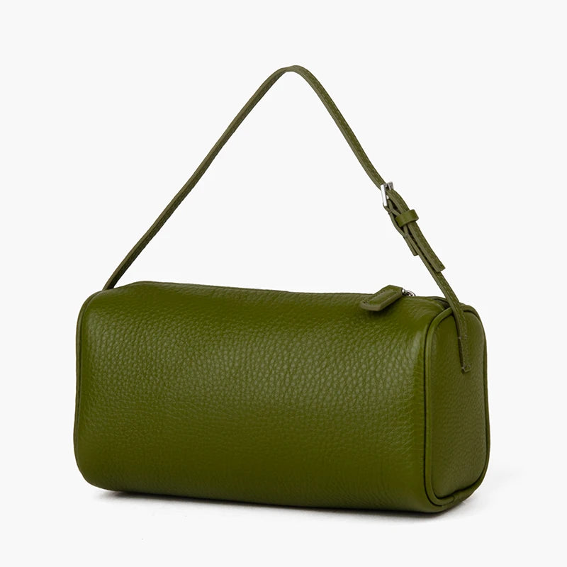 Donna-in Full Grained Calfskin Mini Handbag for Women Real Leather with Shoulder Strap Barrel-shaped Crossbody Purses