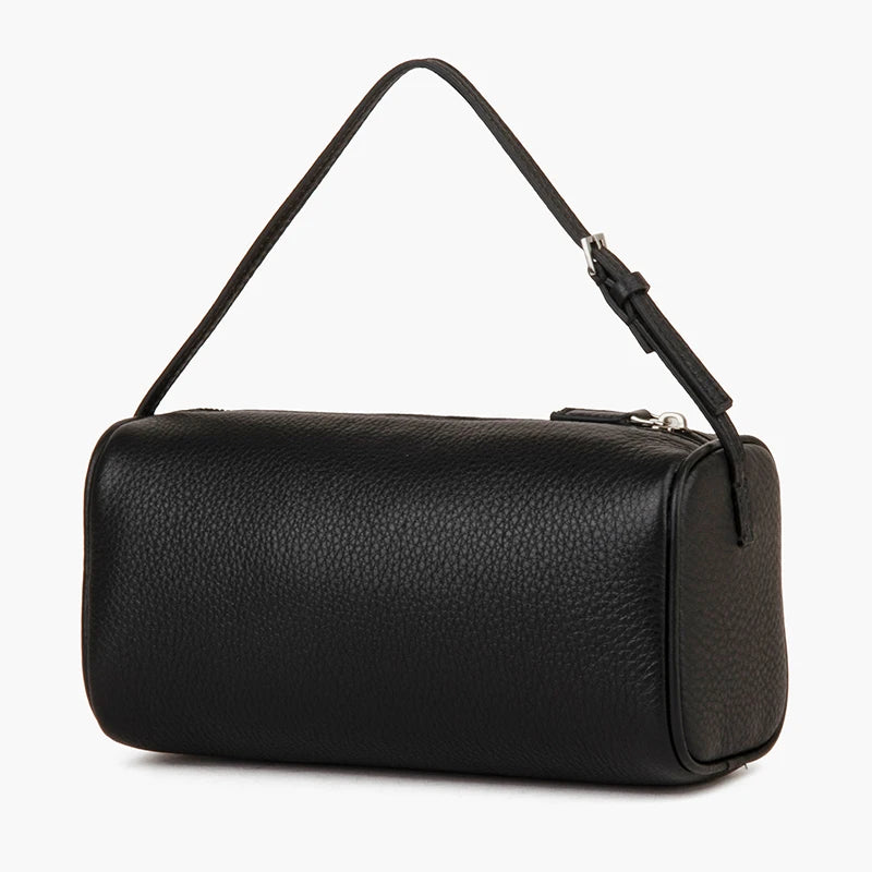 Donna-in Full Grained Calfskin Mini Handbag for Women Real Leather with Shoulder Strap Barrel-shaped Crossbody Purses