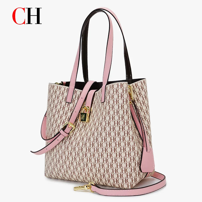 CH Women Tote Bag Luxury Handbag 2026 New Fashion Monogram Print Large Capacity Crossbody Shoulder Bag Ladies Commuter Purse