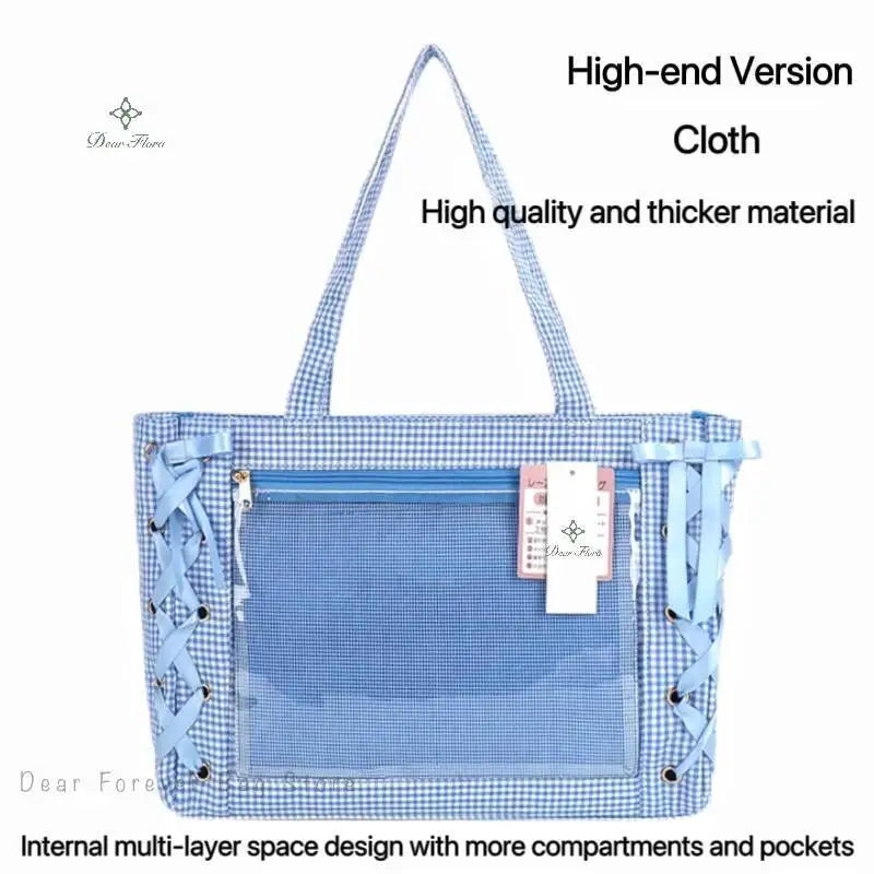 Japanese Sweet Women Ribbon Ita Bag Cute Lolita Girl Transparent Handbags Fashion Large Capacity Tote Bag Aesthetic Shoulder Bag.