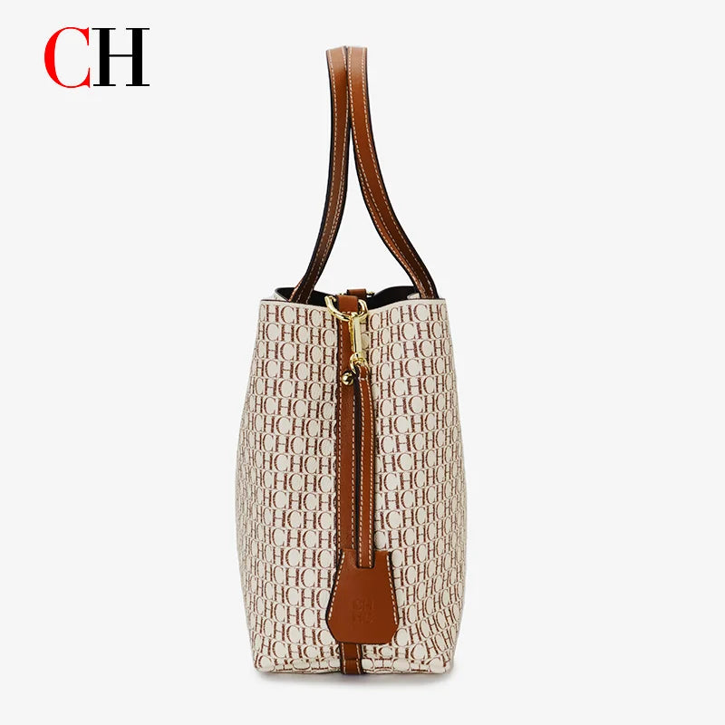 CH Women Tote Bag Luxury Handbag 2026 New Fashion Monogram Print Large Capacity Crossbody Shoulder Bag Ladies Commuter Purse