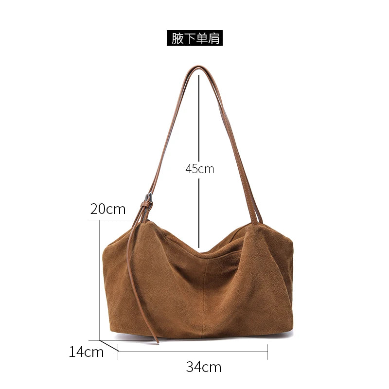 Women's Natural Nuede Genuine Leather Handbags Ladies Large Capacity Tote Bag Female Design Luxury Commuting Yoga Bag Hobo Bag
