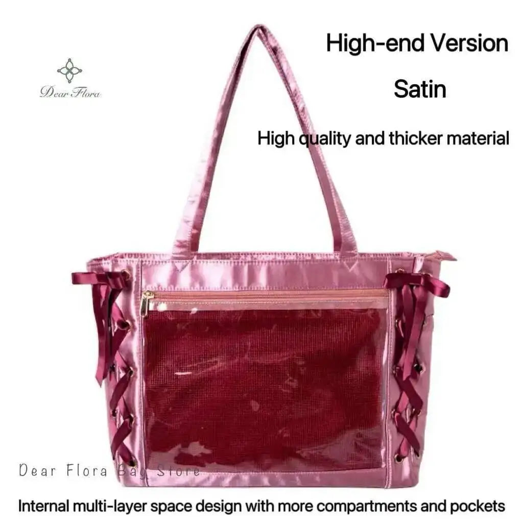 Japanese Sweet Women Ribbon Ita Bag Cute Lolita Girl Transparent Handbags Fashion Large Capacity Tote Bag Aesthetic Shoulder Bag.