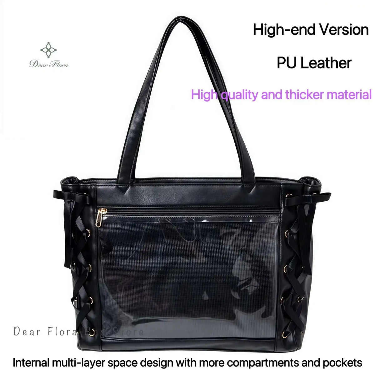 Japanese Sweet Women Ribbon Ita Bag Cute Lolita Girl Transparent Handbags Fashion Large Capacity Tote Bag Aesthetic Shoulder Bag.