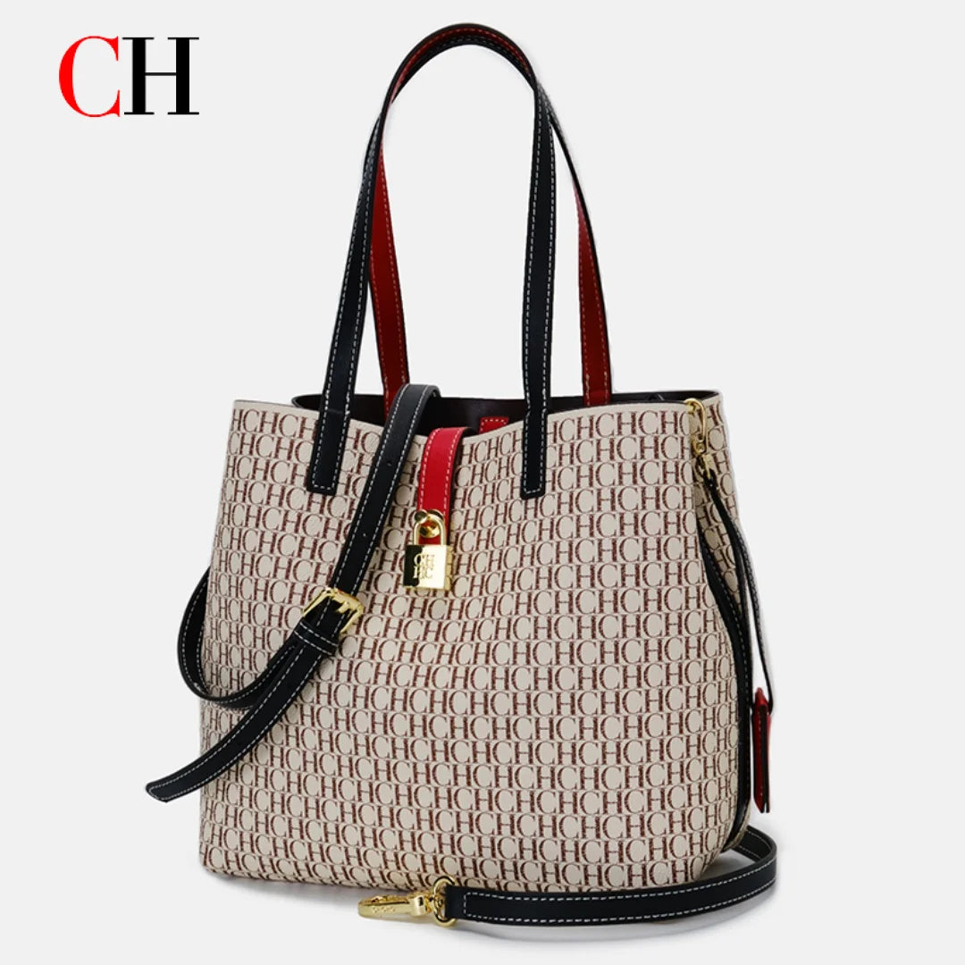 CH Women Tote Bag Luxury Handbag 2026 New Fashion Monogram Print Large Capacity Crossbody Shoulder Bag Ladies Commuter Purse