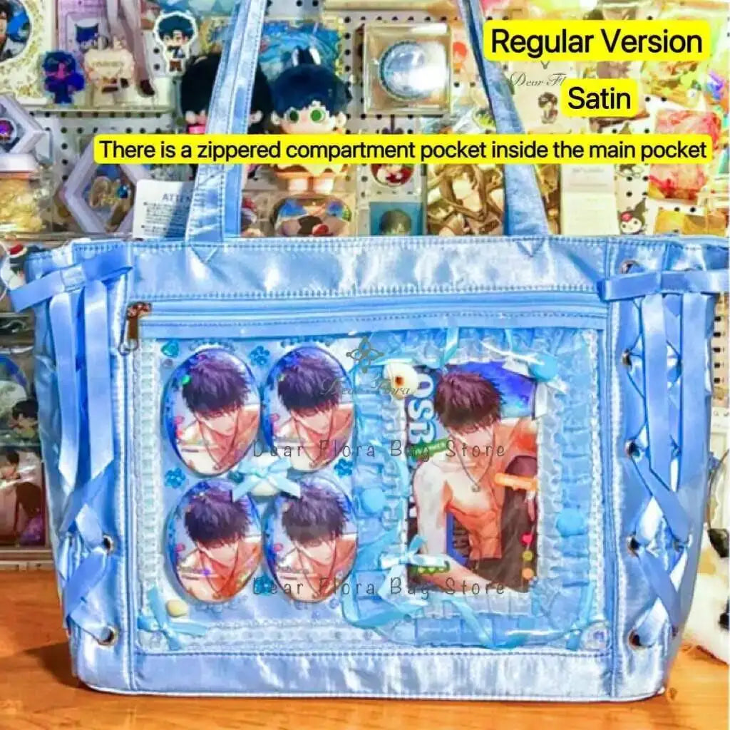 Japanese Sweet Women Ribbon Ita Bag Cute Lolita Girl Transparent Handbags Fashion Large Capacity Tote Bag Aesthetic Shoulder Bag.