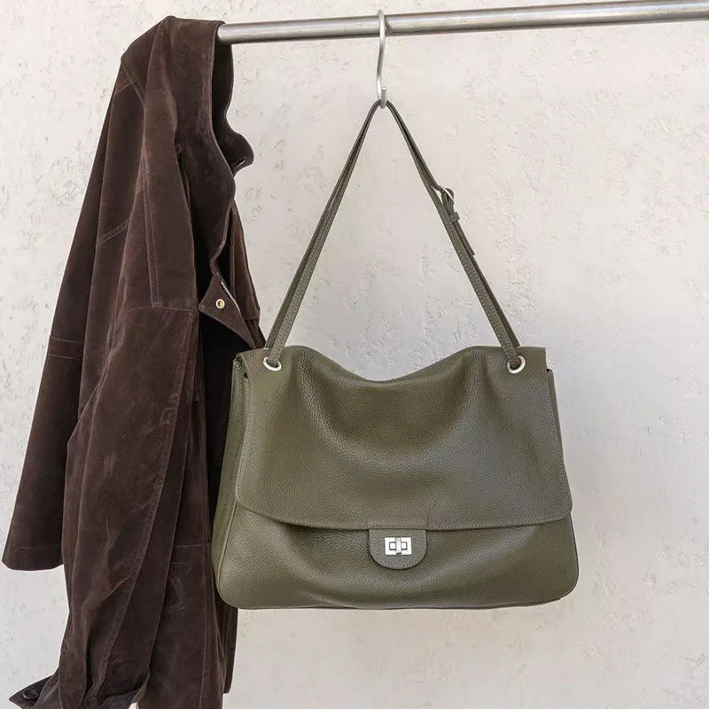 2026 Brand Designer Flap Lock Shoulder Bags Women Genuine Leather Large Capacity Lady Tote Bag INS Fashion Commute Messenger Bag