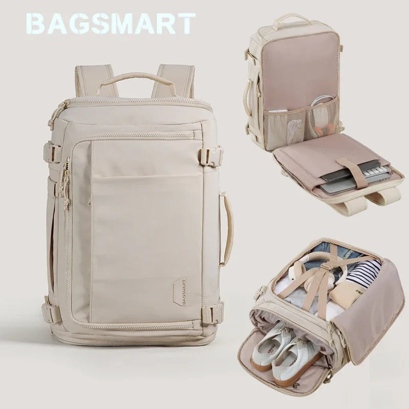 BAGSMART Travel Backpack Large Capacity Vacuum Compression Backpack Women 15.6 in Laptop Bag Waterproof Expand Men's Backpacks