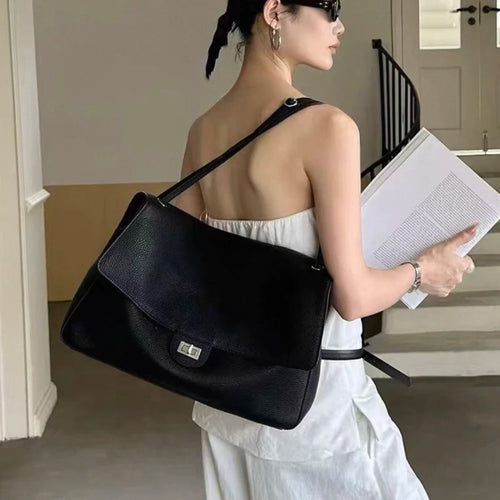2026 Brand Designer Flap Lock Shoulder Bags Women Genuine Leather Large Capacity Lady Tote Bag INS Fashion Commute Messenger Bag