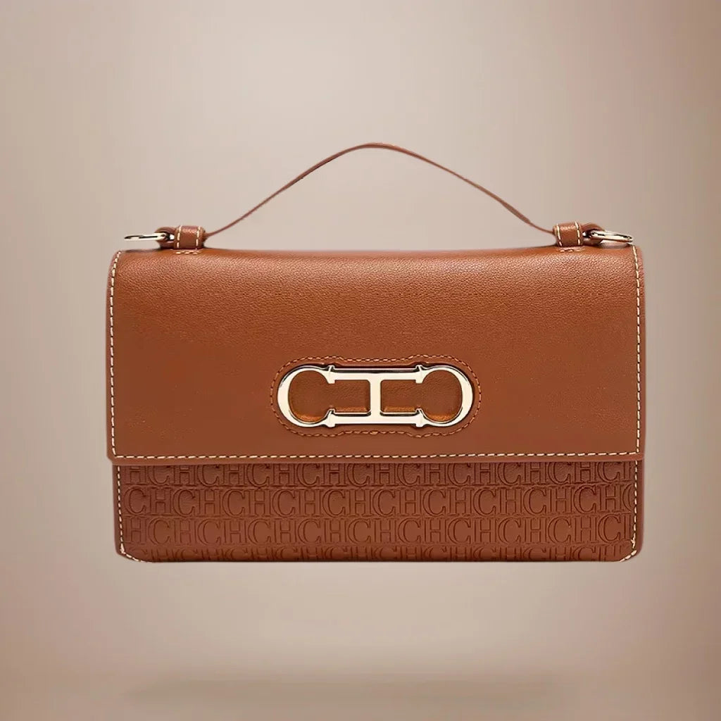 CH Premium Leather Handbag Monogram Embossing Metallic Clasp Portable Handle Structured Silhouette Ideal Office Evening Events