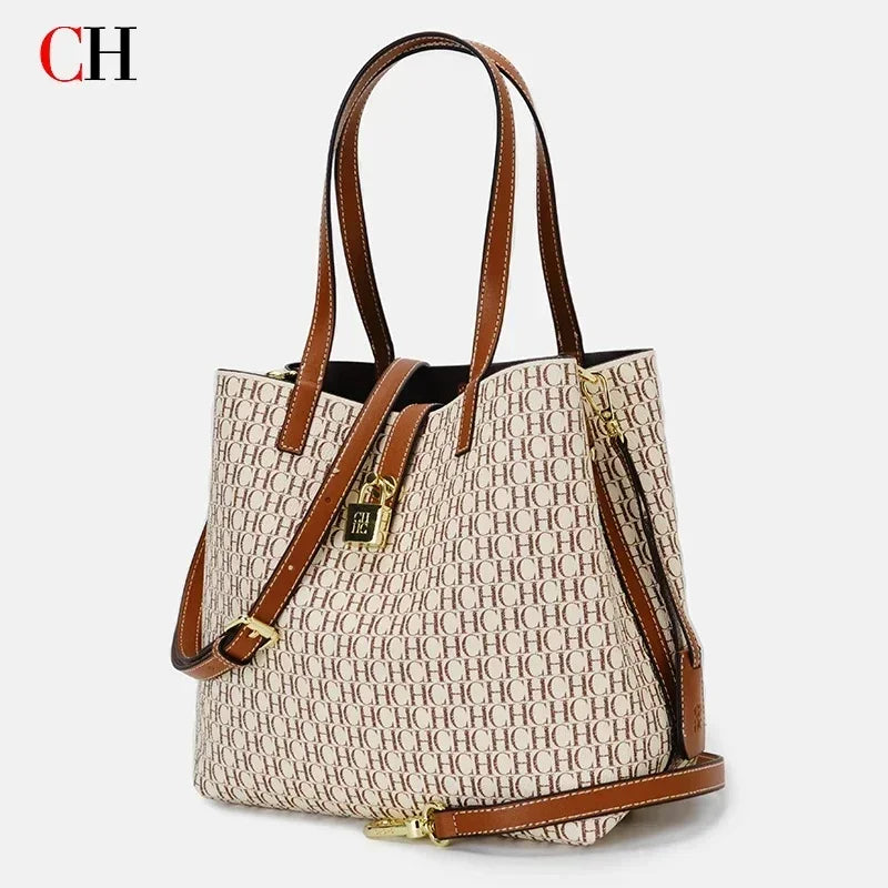 CH Women Tote Bag Luxury Handbag 2026 New Fashion Monogram Print Large Capacity Crossbody Shoulder Bag Ladies Commuter Purse