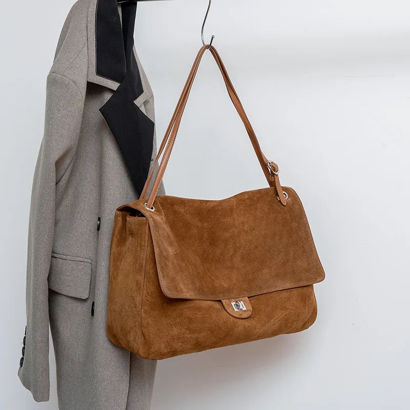 2026 Brand Designer Flap Lock Shoulder Bags Women Genuine Leather Large Capacity Lady Tote Bag INS Fashion Commute Messenger Bag