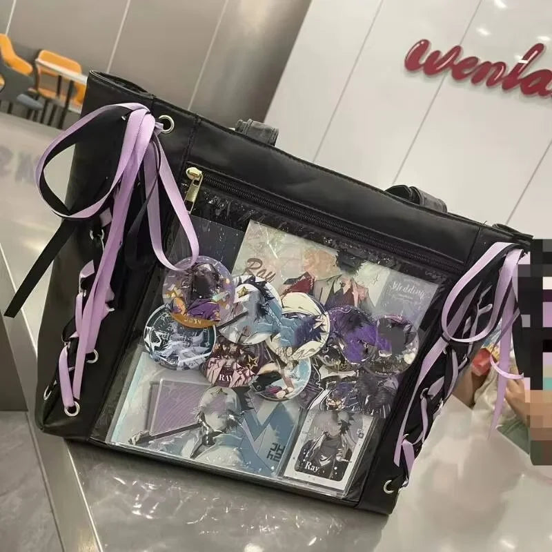Japanese Sweet Women Ribbon Ita Bag Cute Lolita Girl Transparent Handbags Fashion Large Capacity Tote Bag Aesthetic Shoulder Bag.
