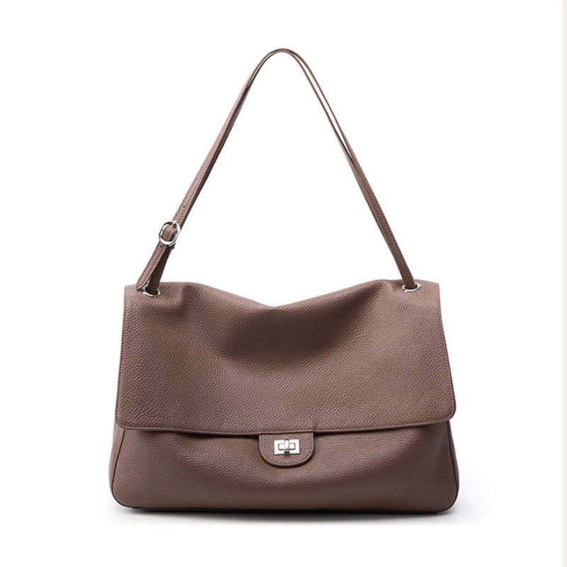 2026 Brand Designer Flap Lock Shoulder Bags Women Genuine Leather Large Capacity Lady Tote Bag INS Fashion Commute Messenger Bag