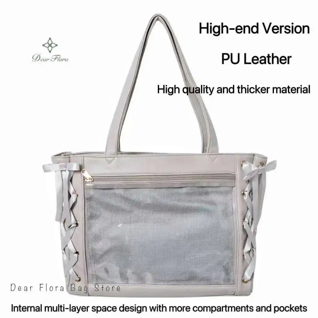 Japanese Sweet Women Ribbon Ita Bag Cute Lolita Girl Transparent Handbags Fashion Large Capacity Tote Bag Aesthetic Shoulder Bag.