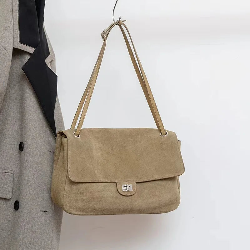 2026 Brand Designer Flap Lock Shoulder Bags Women Genuine Leather Large Capacity Lady Tote Bag INS Fashion Commute Messenger Bag