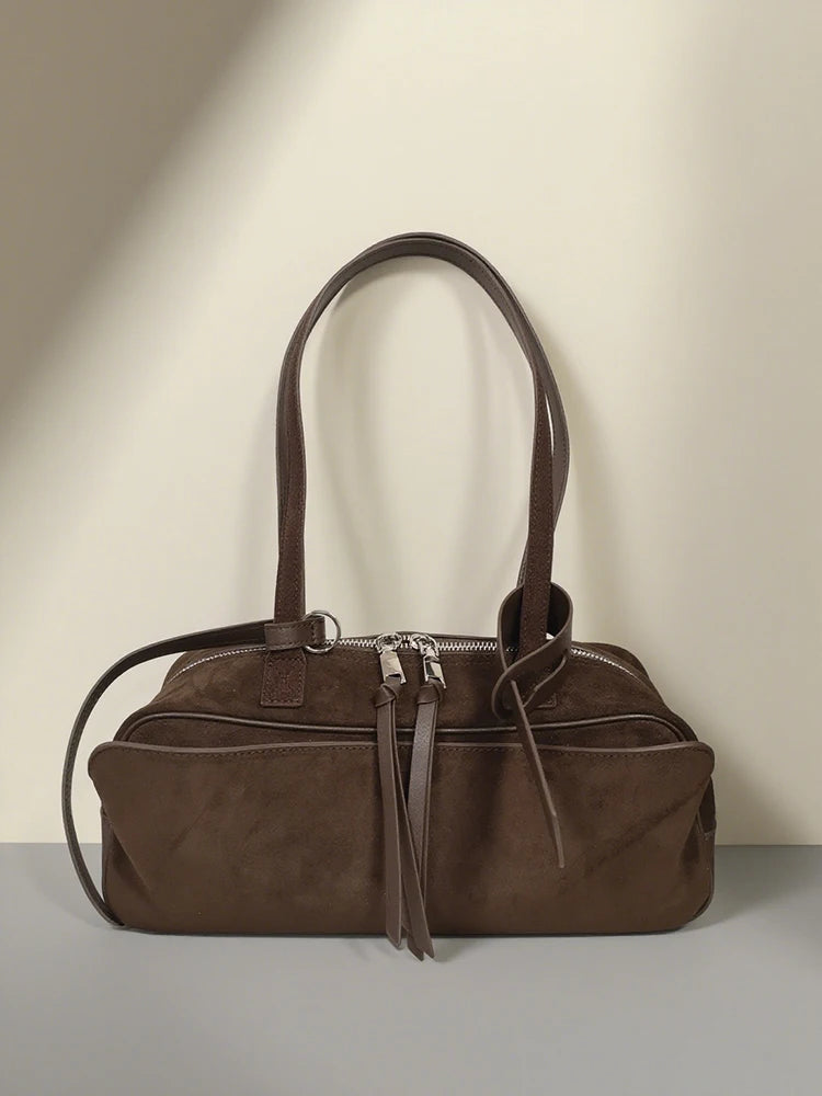 2026 Winter Suede Cowhide Leather Women Shoulder Bags Luxury Brand Design Women Handbags Genuine Leather Crossbody Bags Woman