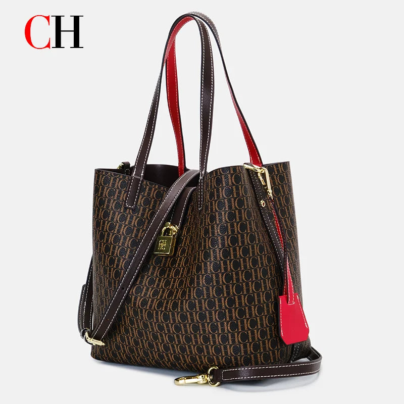 CH Women Tote Bag Luxury Handbag 2026 New Fashion Monogram Print Large Capacity Crossbody Shoulder Bag Ladies Commuter Purse