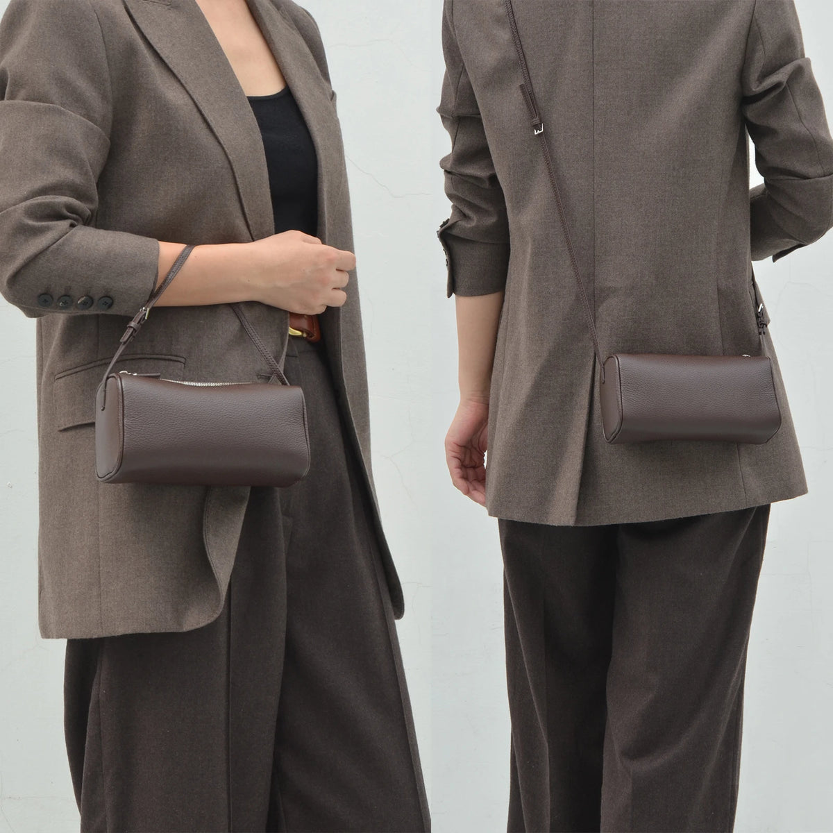 Donna-in Full Grained Calfskin Mini Handbag for Women Real Leather with Shoulder Strap Barrel-shaped Crossbody Purses